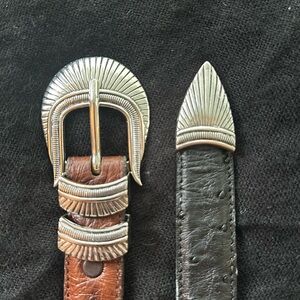 2 Alexander Kalifano Ostrich leather belts with 1 swapable silver buckle